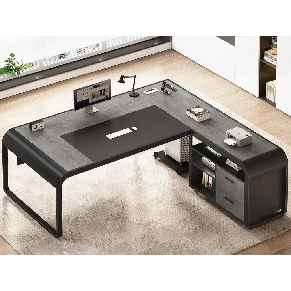 Executive Desk,Office Desk with File Drawer,Desk with Drawers,Computer Desk with Mobile CPU Stand,Storage Shelves,Customized