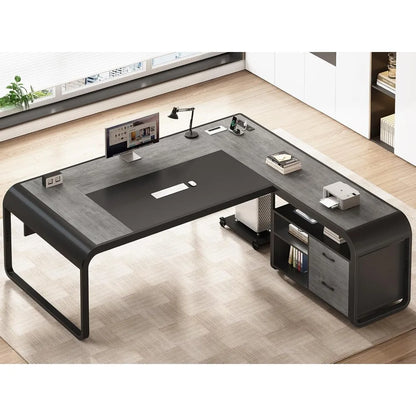 Executive Desk,Office Desk with File Drawer,Desk with Drawers,Computer Desk with Mobile CPU Stand,Storage Shelves,Customized