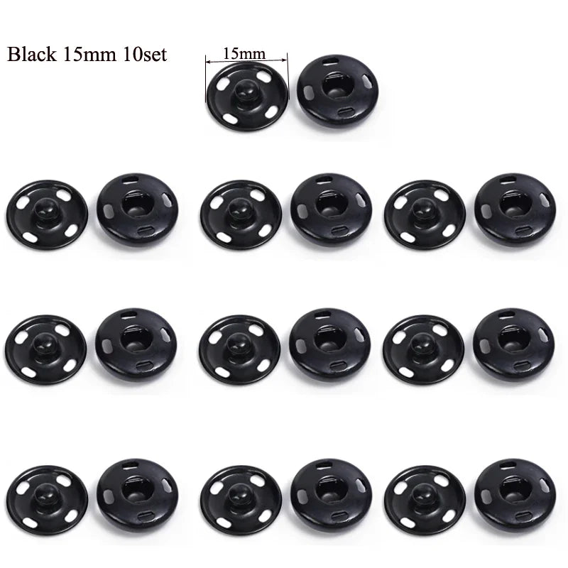 10/50Set 10-21mm Metal Sew-on Snap Buttons Black Silver Color DIY Sewing Clothing Snap Fastener Buttons Craft Press Studs Button