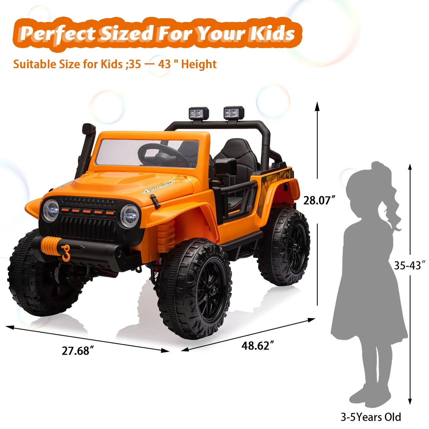 24V Ride on Toys for Big Kids 2 Seater Electric Truck with Remote Control 4.3 MPH Max Speed Bluetooth 4WDS Led Headlight & Music