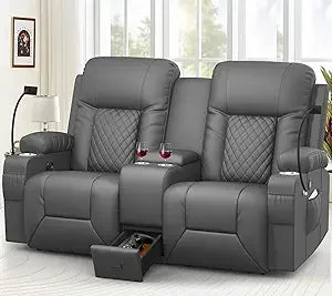 Large Loveseat Recliner, Loveseat Recliner Sofa with Storage Console, Recliner Chair with USB Ports, 2 Cell Phone Holders, Cup