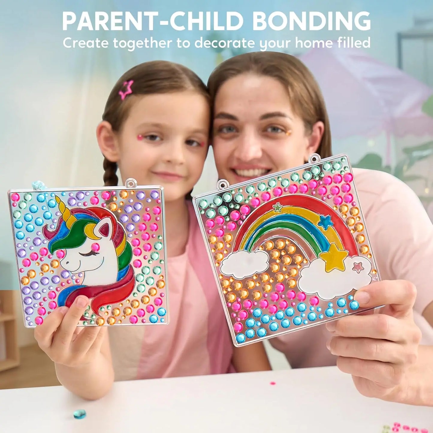 JOYFY 4PCS Window Art 2-in-1 Gems and Gels Suncatcher Diamond and Gels Arts & Crafts Toys for Kids Christmas Birthday Gifts