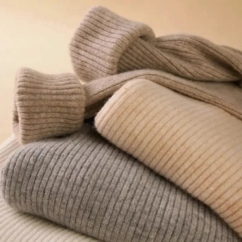 Women Solid Color Long Sleeves Turtleneck Knitted  Sweater Basic Soft Pullovers Simple Elegant Fashion New