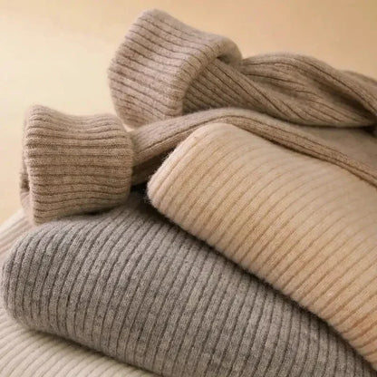 Women Solid Color Long Sleeves Turtleneck Knitted  Sweater Basic Soft Pullovers Simple Elegant Fashion New