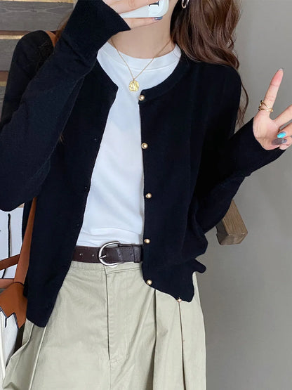 Solid Color Knitted for Women Cardigan Korean Single Breasted Long Sleeve Jumper Woman Round Neck All Match Cardigans Outwear