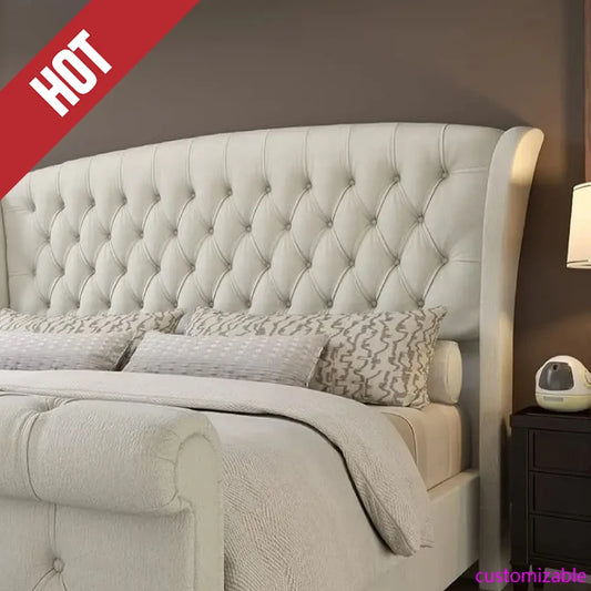 2025-hotQueen Size Platform Bed Frame, Chenille Upholstered Sleigh Bed with Scroll Wingback Headboard & Footboard/Button Tufted
