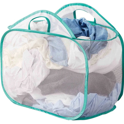 4 Pack Collapsible Pop Up Laundry Hamper Mesh Basket Ventilated Heavy Duty Carry Handles Storage Solution Clothes Toys Household