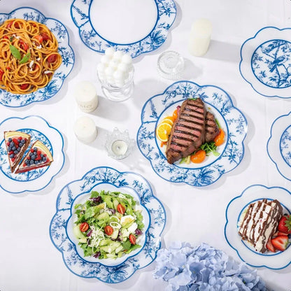 LIYH 60 Pcs Blue Plastic Plates Set Heavy Duty Floral and White Plastic Plates for Party Wedding Elegant Plate Bridal Shower Fl