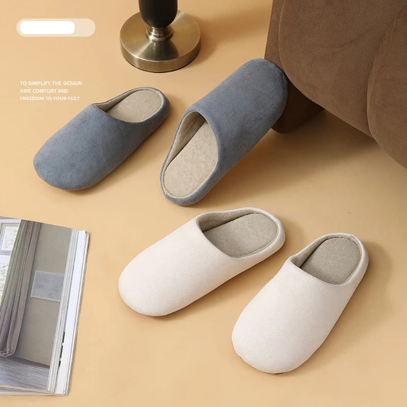 Unisex Japanese Style Mute Indoor Slippers Lightweight Super Soft Home Cotton Shoes Woman Autumn Winter Comfort House Slippers
