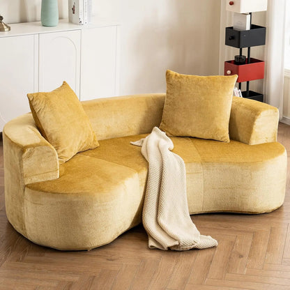 80“ Curved Loveseat for Small Spaces, White Curved Couches for Living room, Compression Sofa in a Box with 2 Pillows,