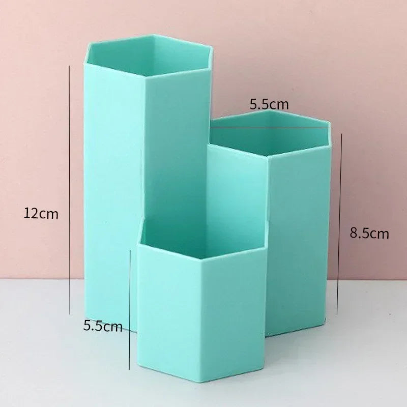 Simple Large Capacity Hexagonal Desktop Organizer Pen Container Holder Storage Pencil Cup 3 Slot Stand School Office Supplies
