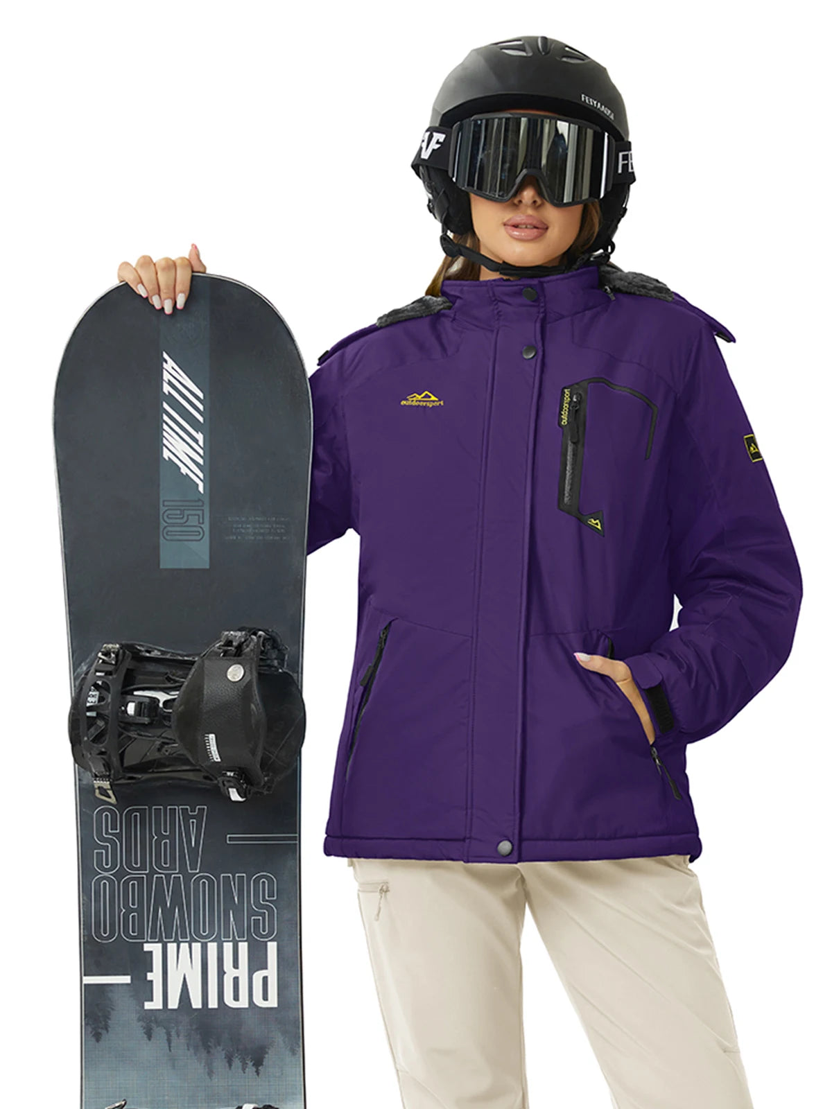 Womens Ski Jacket Waterproof Insulated Snow Jacket Warm Windproof Winter Coats with Hood Fleece Lined Jacket