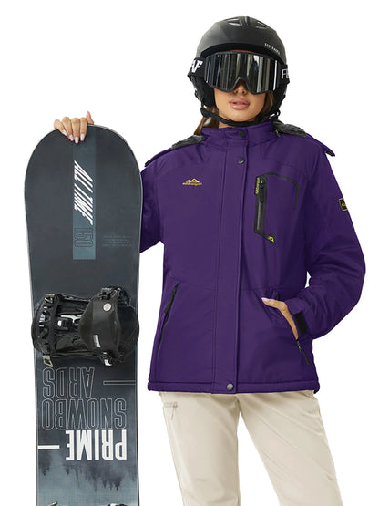 Womens Ski Jacket Waterproof Insulated Snow Jacket Warm Windproof Winter Coats with Hood Fleece Lined Jacket