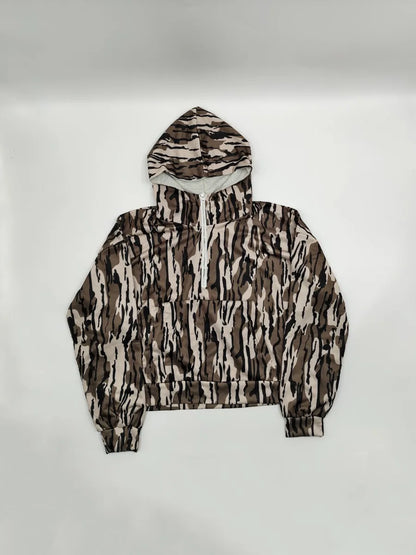 Women Camo Hoodie Oversized Quarter Zip Pullover Leopard Print Patchwork Hoodies
