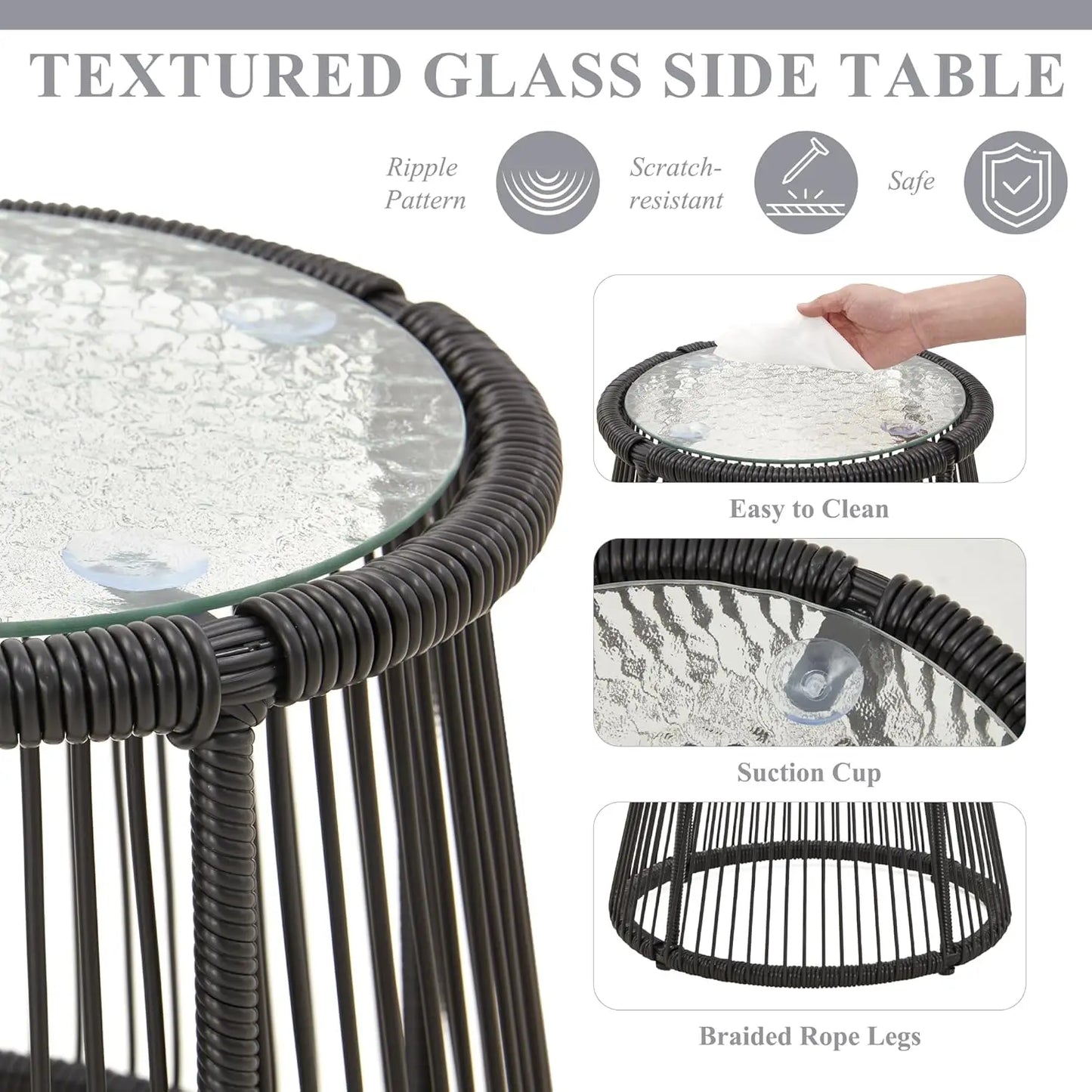 3-Piece Outdoor Patio Furniture Set, L-Shaped Rattan Sectional Sofa with Thick Cushions, Glass Coffee Table – Conversation Set