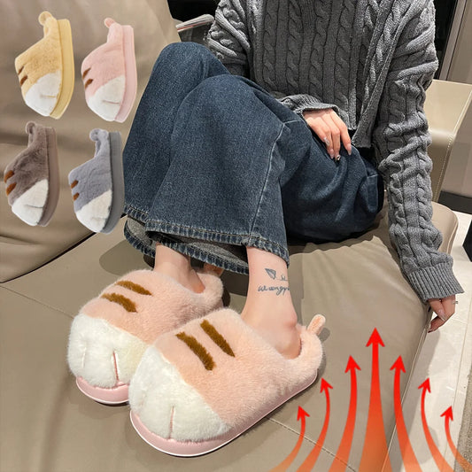 3D Cat Paw Slippers Warm Slip-on House Shoes Comfortable Furry Paw Couple Slippers Cute Paw Slippers for Autumn Winter for Home