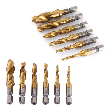 6pcs Metric Thread M3-M10 Titanium Coated HSS Drill and Tap Bits 1/4" Hex Shank