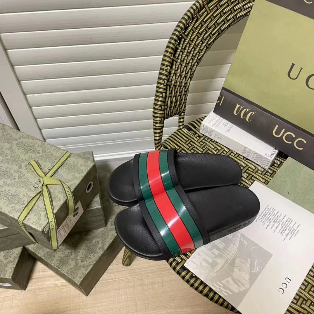 25 explosive slippers summer fashion outside wear women couples new striped thick soles non-slip word home bath bathroom