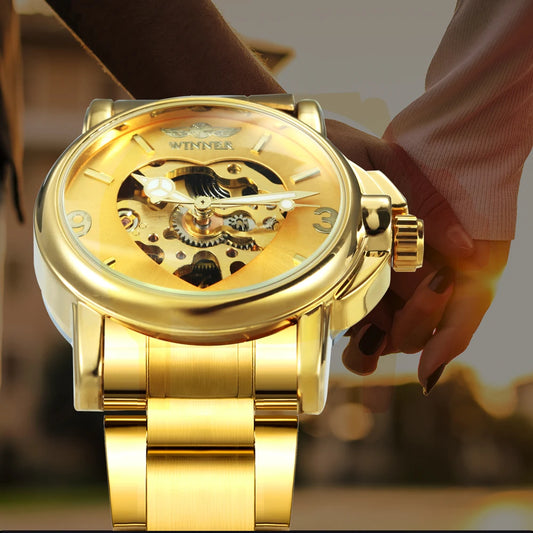 WINNER Luxury Elegant Skeleton Automatic Mechanical Watch for Women Luminous Hands Stainless Steel Strap Business Ladies Watches