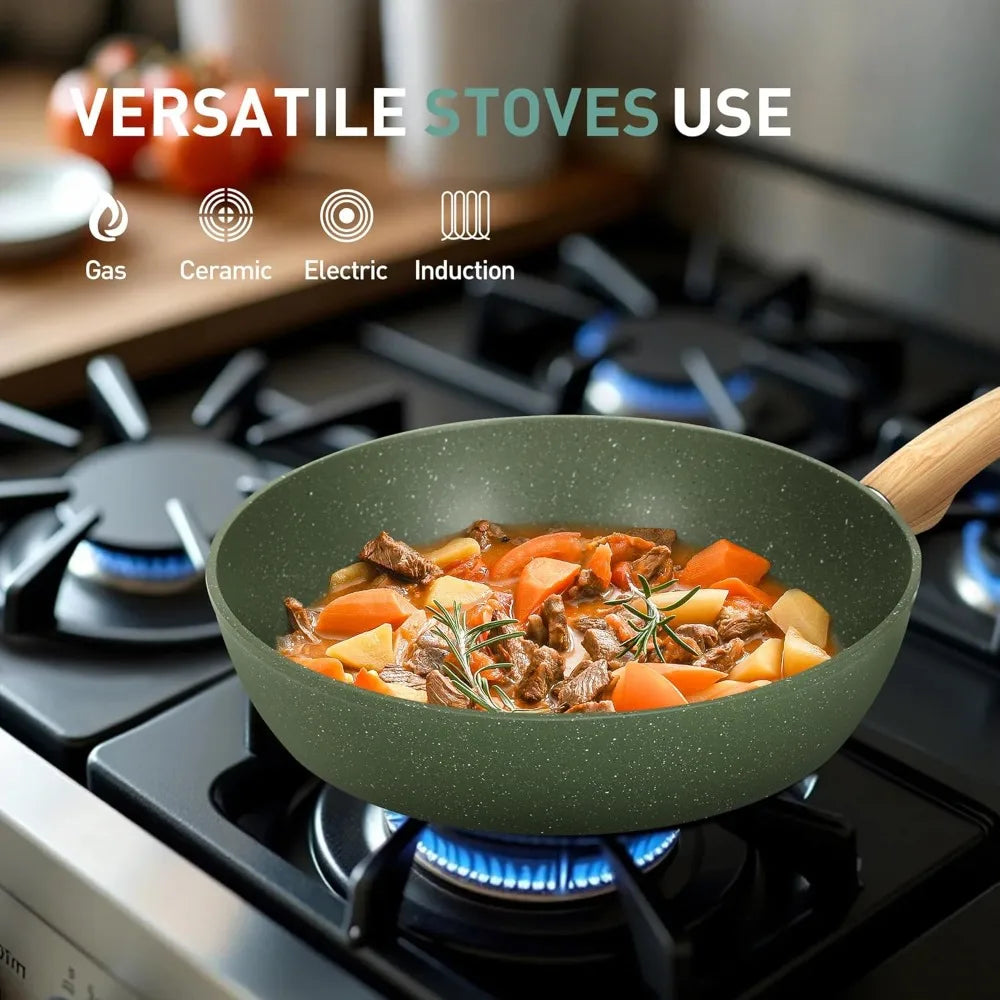 30 Pcs Non Stick Pots and Pans Set Granite Coating Kitchen Cookware Bakeware Set with Frying Pan Saucepan Baking Tray