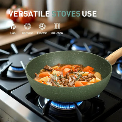 30 Pcs Non Stick Pots and Pans Set Granite Coating Kitchen Cookware Bakeware Set with Frying Pan Saucepan Baking Tray