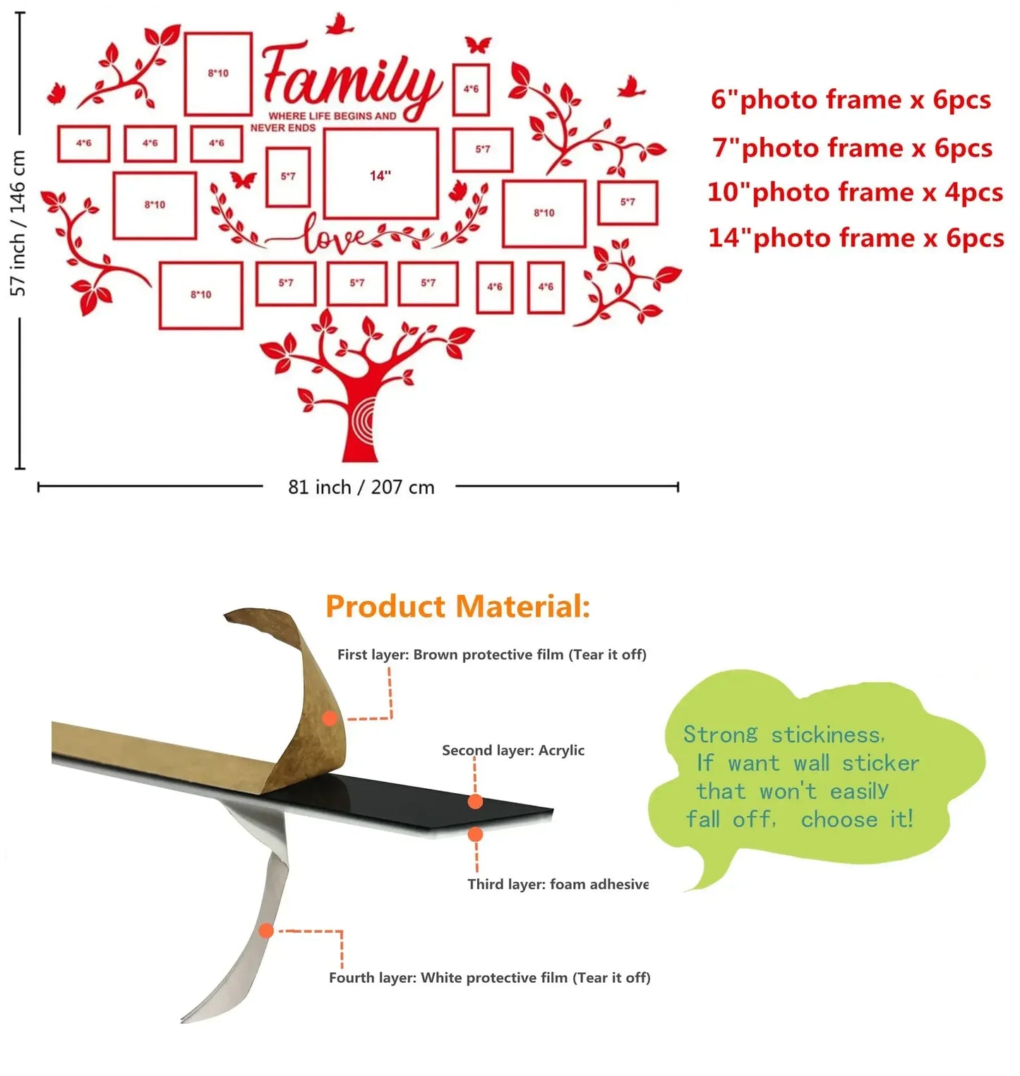 DIY wall decoration, living room family tree, wall decoration stickers, 3D photo frame collage wall decoration, living room wall