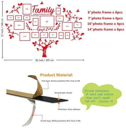 DIY wall decoration, living room family tree, wall decoration stickers, 3D photo frame collage wall decoration, living room wall