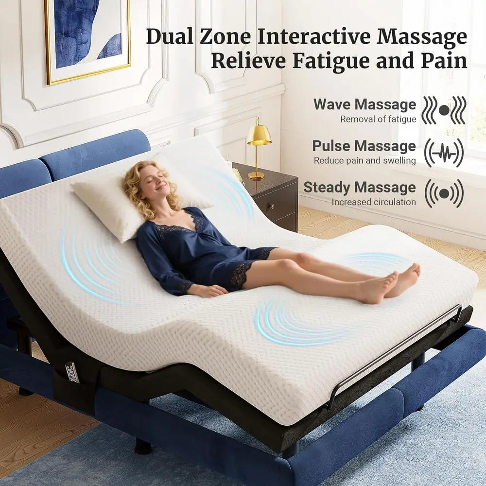 T600 Electric Adjustable Bed Frame with Remote, Massage, USB Ports, Pockets, Nightlight, Quiet Operation, Easy Assemb