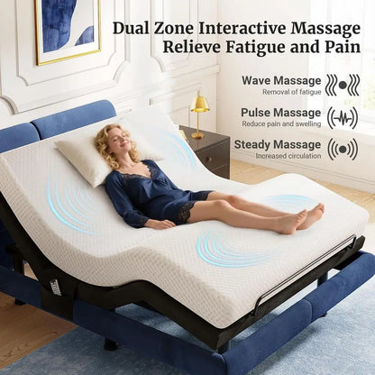 T600 Electric Adjustable Bed Frame with Remote, Massage, USB Ports, Pockets, Nightlight, Quiet Operation, Easy Assemb
