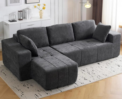 105" Cloud Modular Sectional Couch,Chenille Boneless Couches with Deep Seat,Upholstered L-Shape Sofa with Chaise