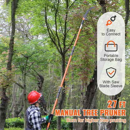 SucceBuy Manual Pole Saw Extendable Tree Pruner Sharp Steel Blade for Branches Trimming with Lightweight Aluminum Alloy Handle