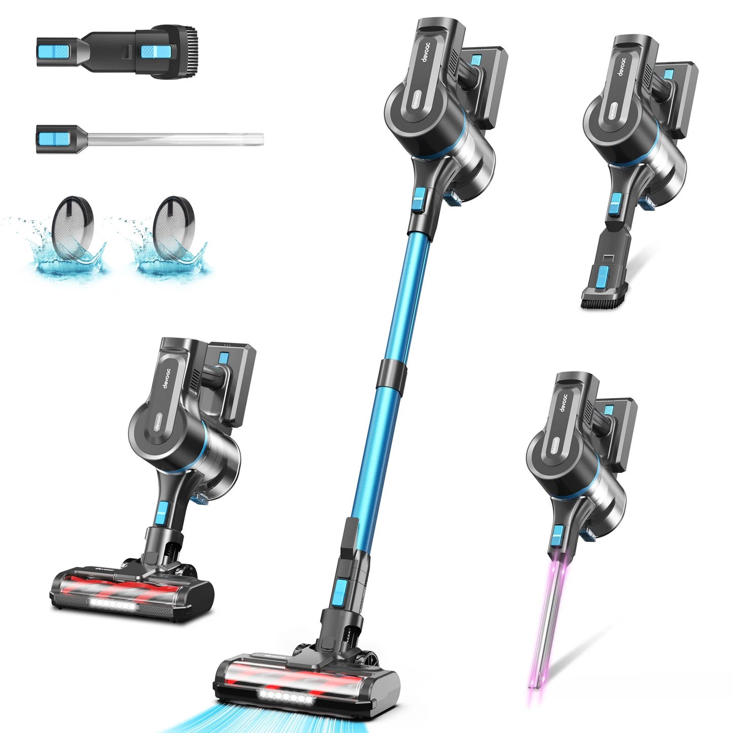 Devoac S11 Smart Cordless Vacuum Cleaner, 28Kpa 350W Brushless Stick Vacuum, Removable Battery,Free-Standing Design