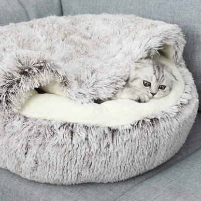 Autumn and Winter soft plush pet bed and pet bed Winter warm and cold plush comforter nest Shell cat nest semi-enclosed cat nest