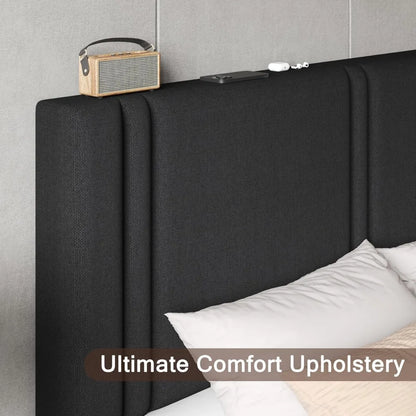 Upholstered Queen Size Bed Frame with Linen Fabric Headboard, Strong Wooden Slats Support, Noise Free, No Box Spring,Customized