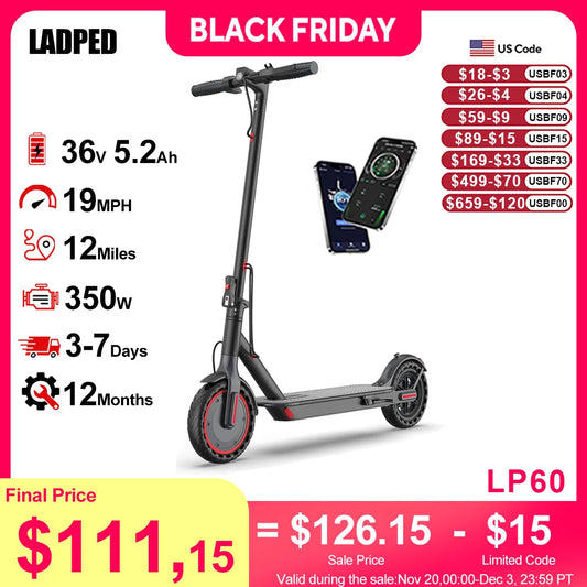 LP60 Electric Scooter 350W 19mph APP Smart Control Scooter 8.5inch tire Folding Electric Scooter 12miles Max Range for Adult
