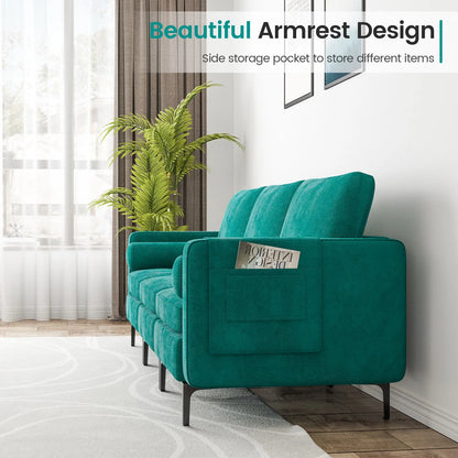 3-Seat Modular Sofa Couch w/ Side Storage Pocket Peacock & Socket USB Ports Teal