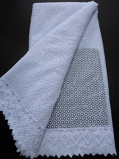 Pure White Nigerian Guipure Lace Fabric 2025 High Quality Water Soluble African Sequin Cord Lace Fabric for Party Dress Sew 4025