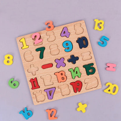 Kids Alphabetic Arithmetic Number Geometric Shapes Wooden Puzzle Montessori Preschool Learning Educational Game Toy for Children