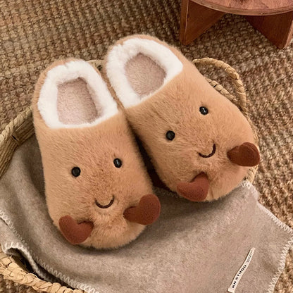 Fun Croissant Bread Cotton Slippers for Men and Women, Winter Couple Home Use, Thick-Soled Non-Slip Home Slippers for Women