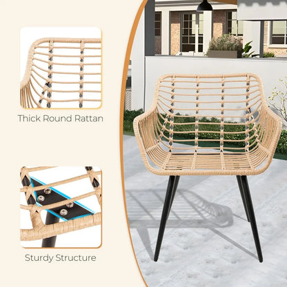 5 Piece Patio Bistro Set with Ottoman, Outdoor Wicker Apartment Balcony Furniture Sets, Rattan Table and Chairs Set of 2