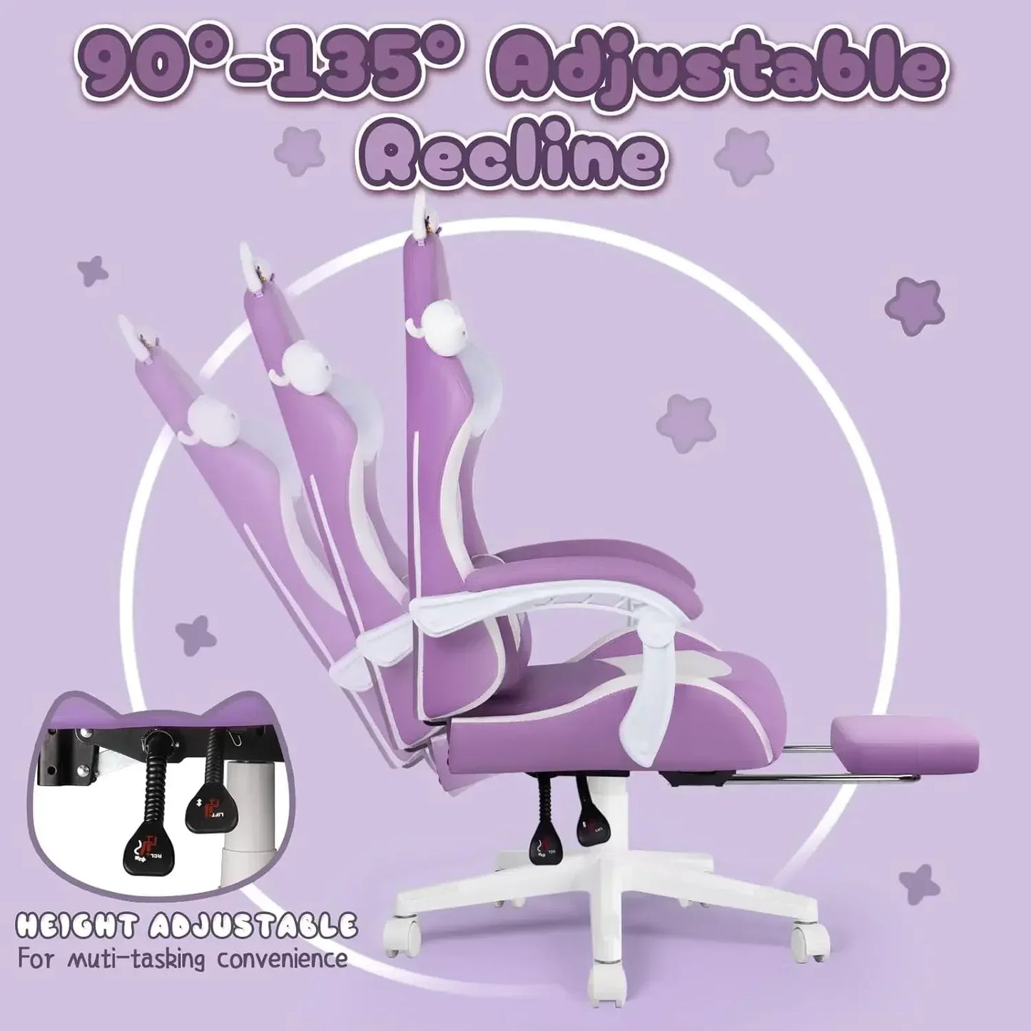 [New Arrival!Free Shipping!]Gaming Chair Cute with Cat Ears,Ergonomic Computer  for Girl  Footrest and Headrest,Comfort