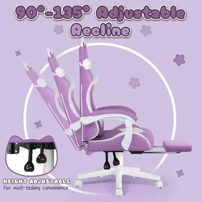 [New Arrival!Free Shipping!]Gaming Chair Cute with Cat Ears,Ergonomic Computer  for Girl  Footrest and Headrest,Comfort