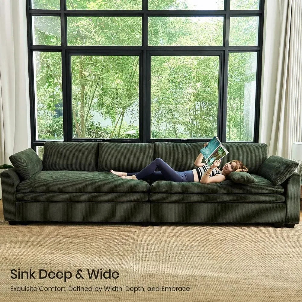 Large Modular Sectional Sofa with Deep Chaise, 104" Corduroy L Shaped Couch with 9" Soft Dual-Layer Seats Cushion Customized