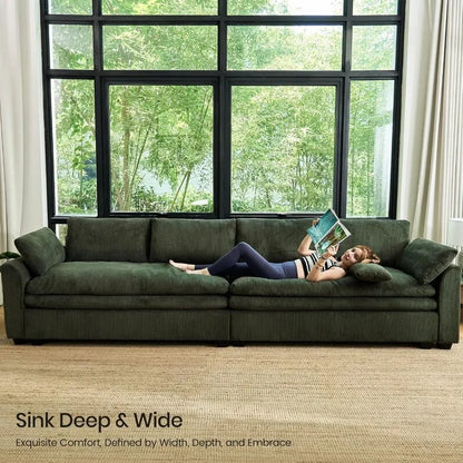 Large Modular Sectional Sofa with Deep Chaise, 104" Corduroy L Shaped Couch with 9" Soft Dual-Layer Seats Cushion Customized