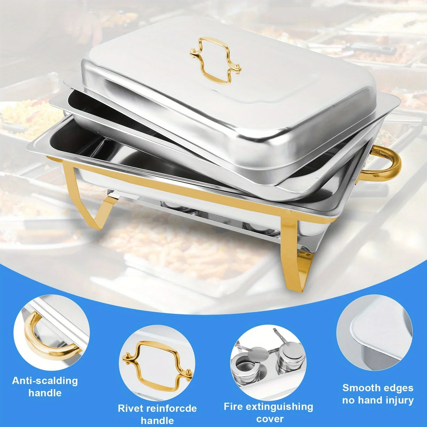 4 Pack 8QT Chafing Dish Buffet Set Stainless Steel Food Warmer Chafer Complete  Chafing Fuel Holder for Party Catering,