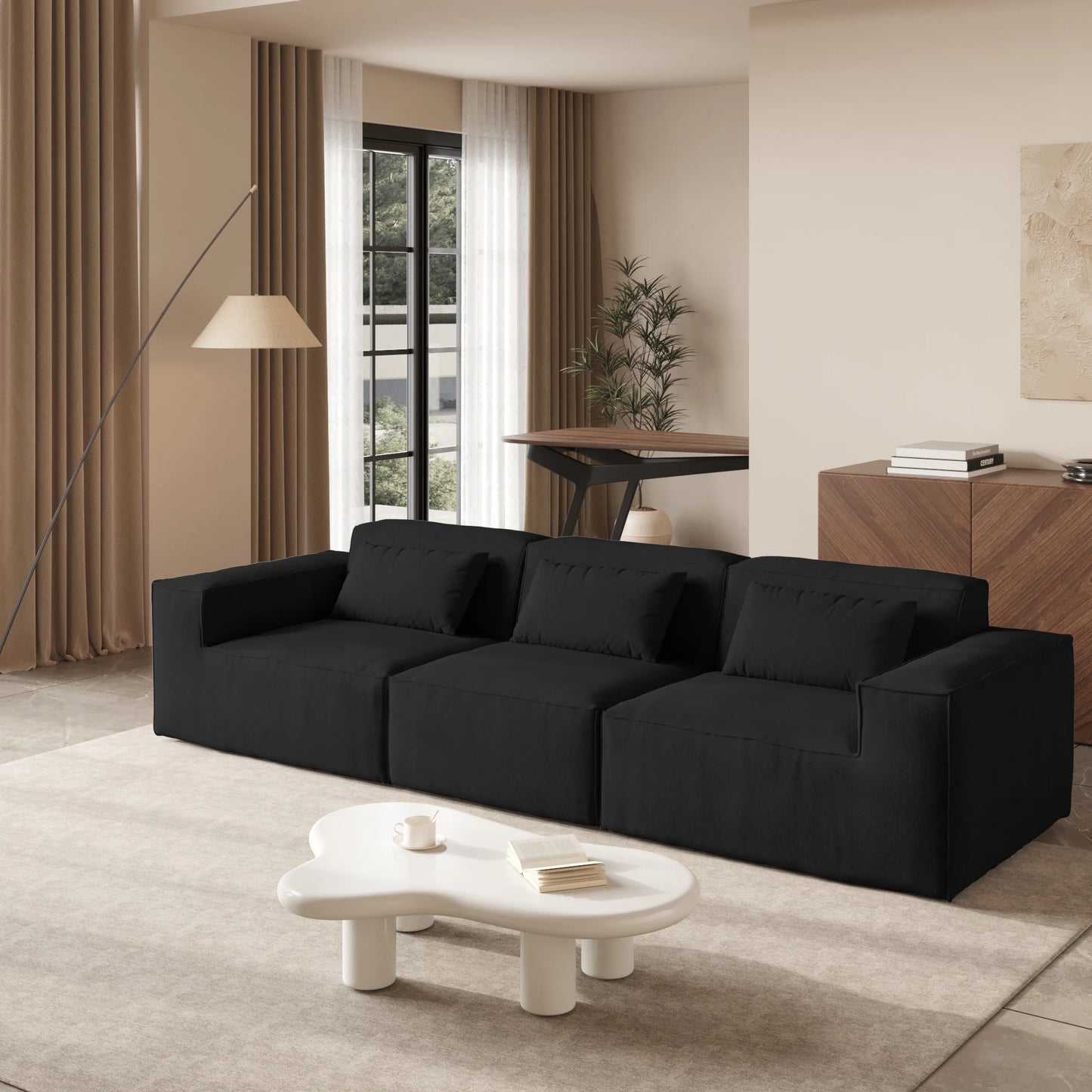 Sdorens Cloud Boneless Couch for Living Room 118" Minimalist Sectional Sofa with Deep Seat for Living Room No Assembly Require
