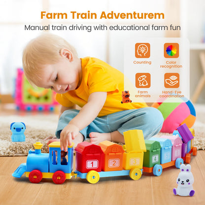 Montessori Farm Train Set for Toddlers Learning Counting, Matching & Sorting Fine Motor Skills,Preschool Toy Birthday Gift