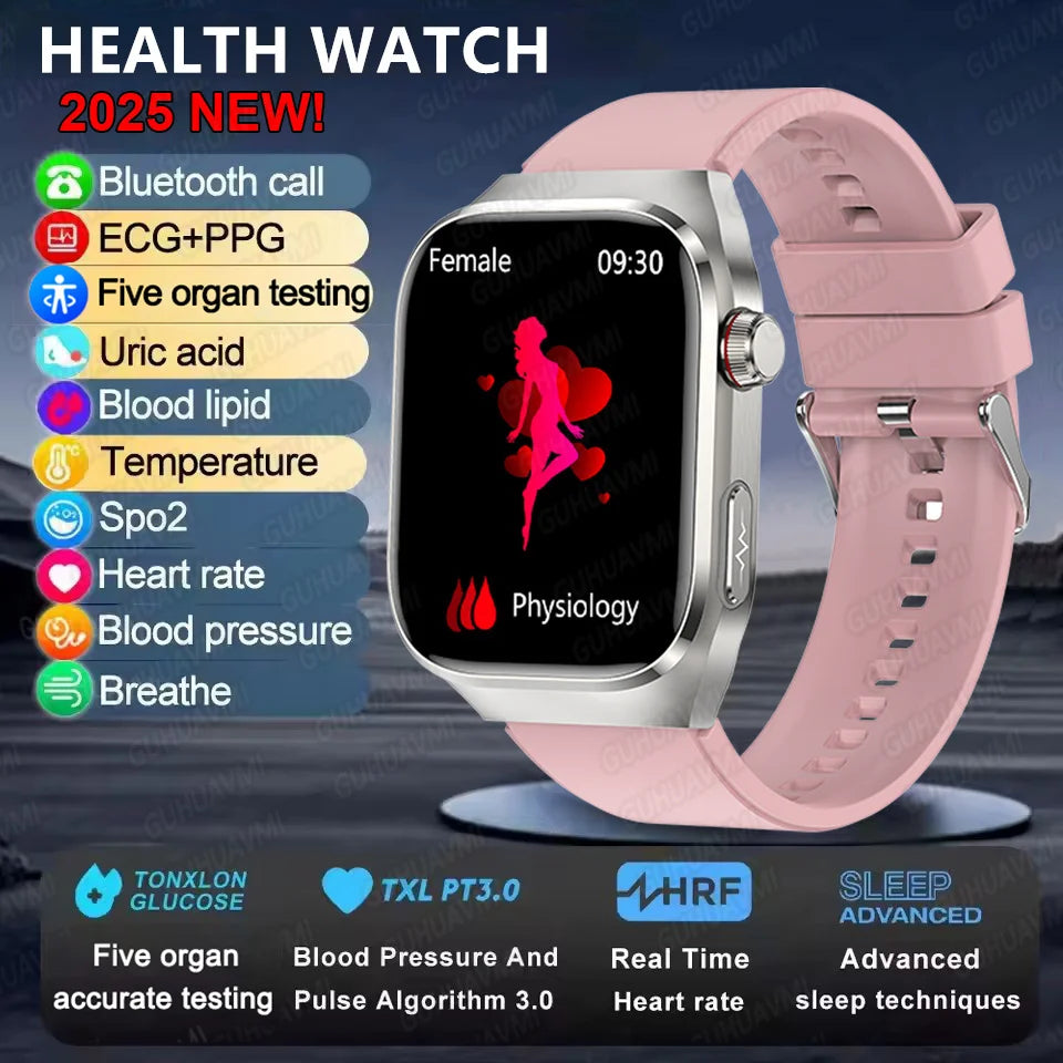 2026 New ECG+PPG Accurate Measure Heart Rate Smart Watch Men Blood Pressure Lipids Uric Acid Bluetooth Call Health Smartwatches