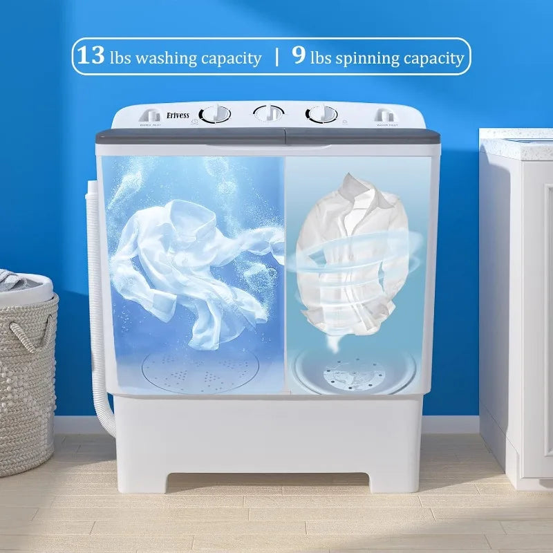 Portable 22 lbs Twin Tub Washing Machine with Drying Rack, 13 lbs Washer Mini Compact Laundry Machine and 9 lbs Spinner