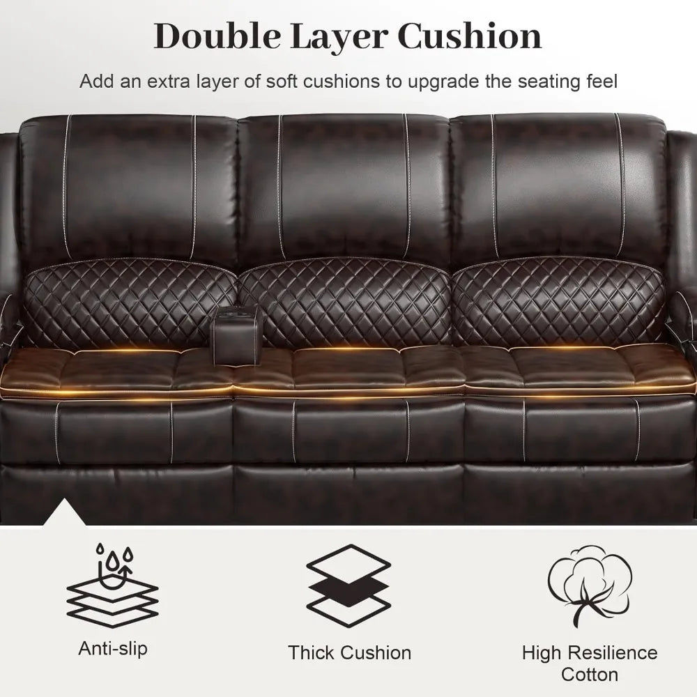 3-Seater Recliner Sofa, Manual Reclining Couch with Multi-Functional Middle Seat, Reclining Sofa for Living Room with Hidden Sto